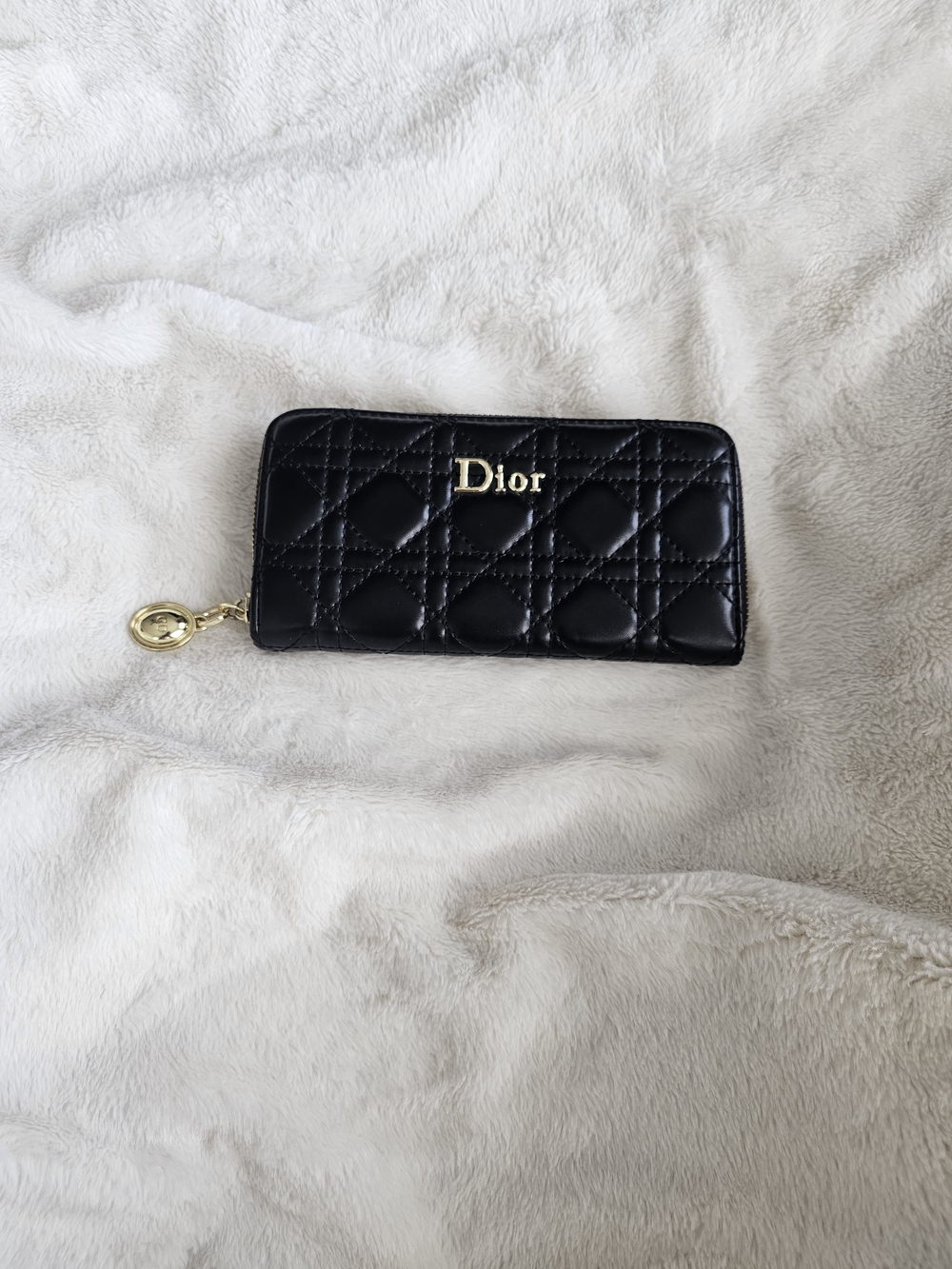 Black Quilted Leather Zip Wallet
